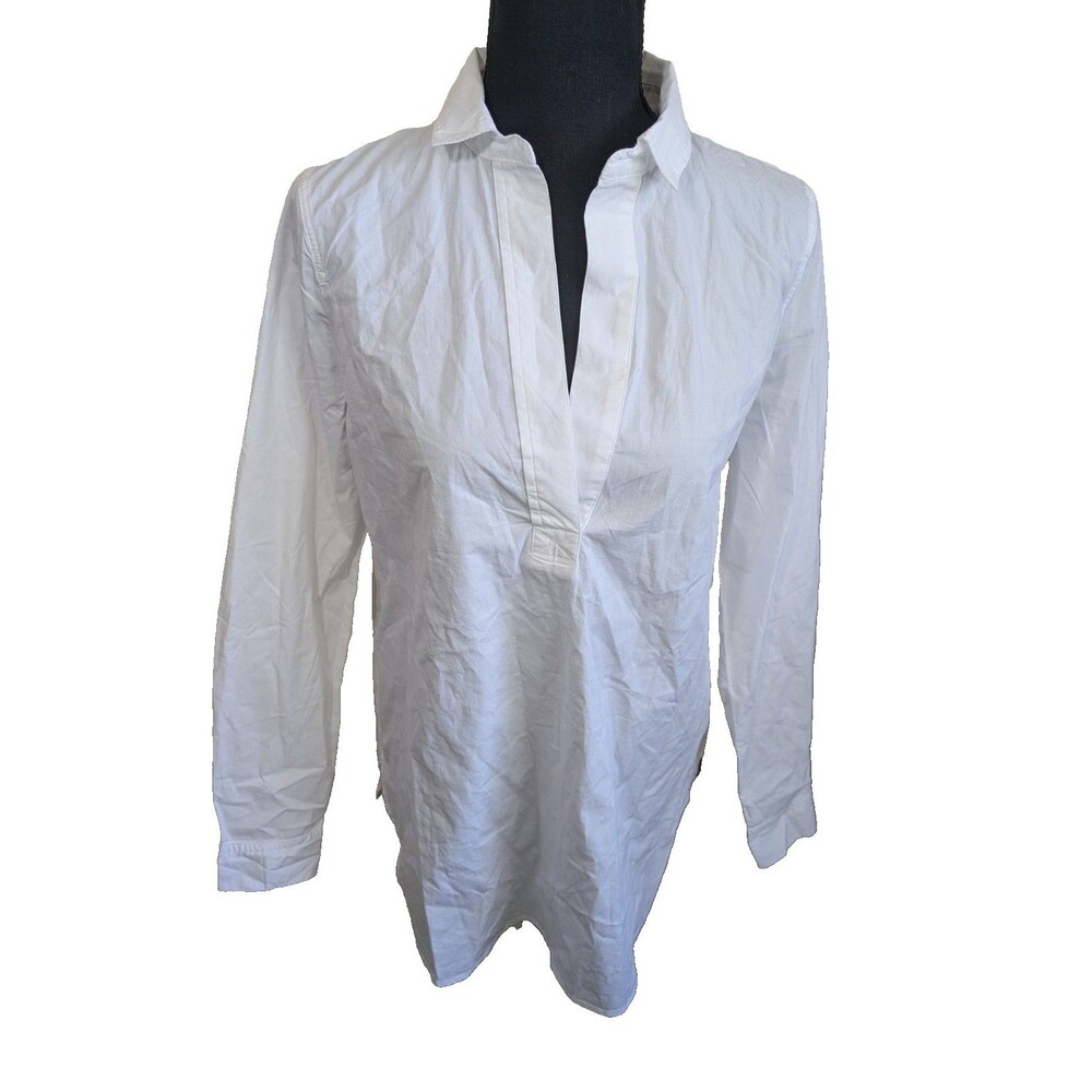 J. Crew Tunic Top White Popover Hi-Lo Collared Beachy Office Oversized XS
